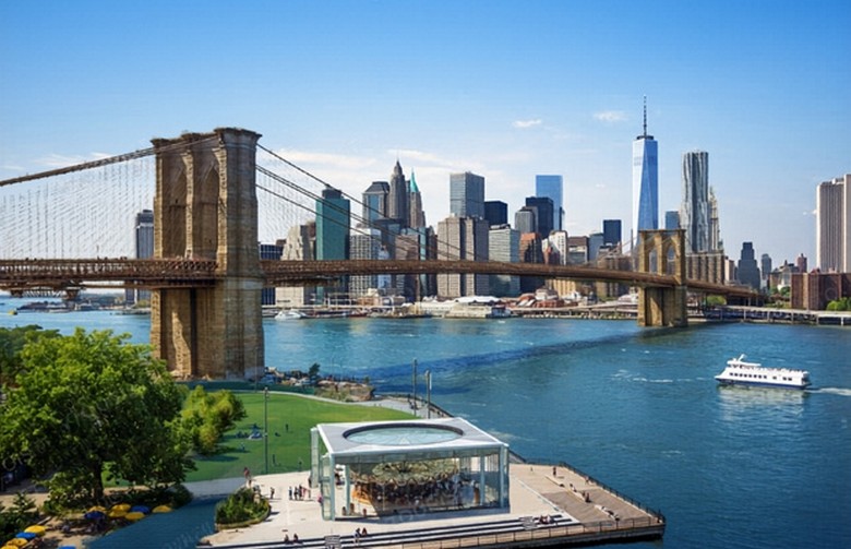 Cầu Brooklyn nhìn về phía skyline hạ Manhattan