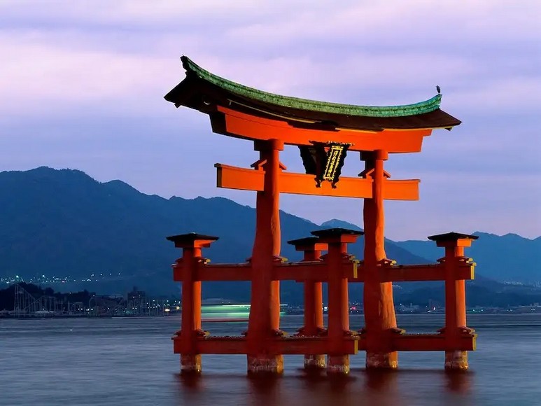  Cổng torii gỗ đỏ trong Vườn Trà Nhật Bản tại Công viên Cổng Vàng, San Francisco, hoa anh đào nở hai bên lối vào
