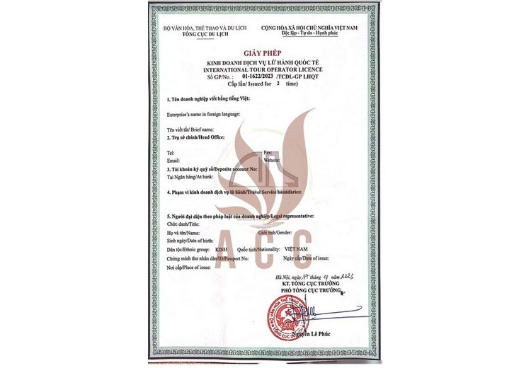 Mẫu giấy phép kinh doanh dịch vụ lữ hành quốc tế của doanh nghiệp du lịch